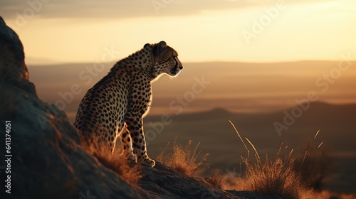 Illustration of a cheetah stalking its prey with its flock