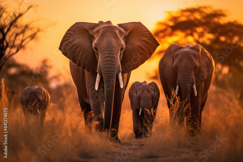 Herd of elephants in the savanna at sunset © Veniamin Kraskov