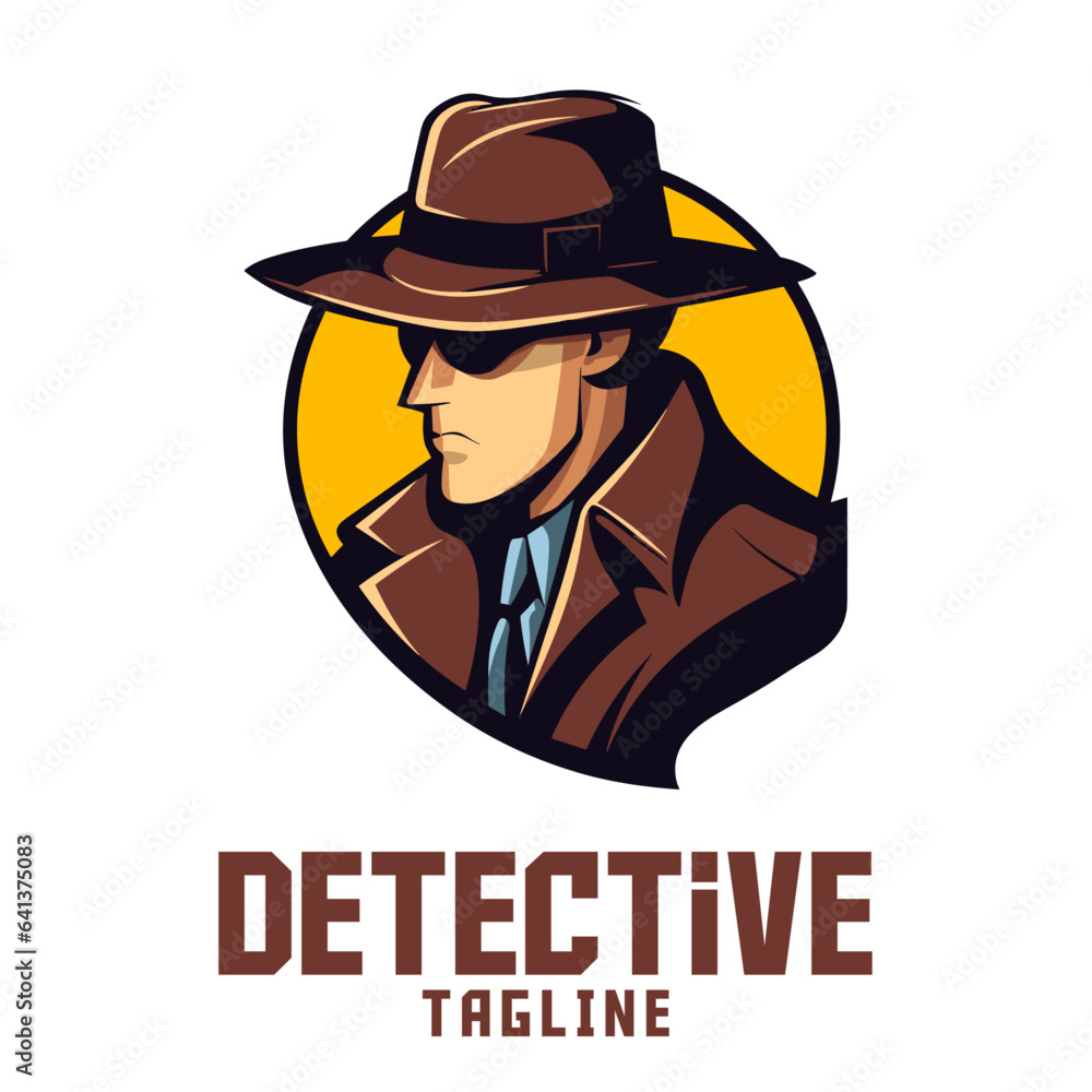Illustrated Detective: Logo, Mascot, Illustration, Vector Graphics for Sports and E-Sports Teams, Spy Mascot Head
