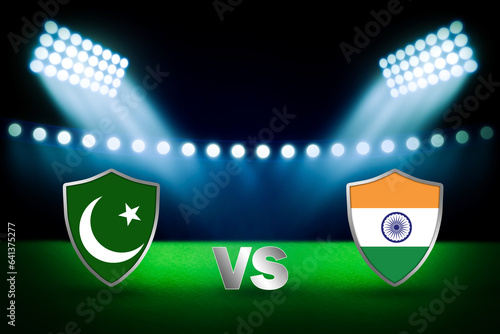 3D rendering of the stadium for the Pakistan Vs India cricket match championship template for banner and poster	