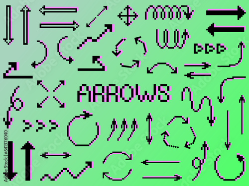 Set of arrows. Vector 8-bit retro style illustration. 