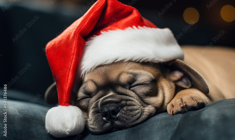 Christmas Gift for Dog Lover: French Bulldog Puppy in Santa Hat