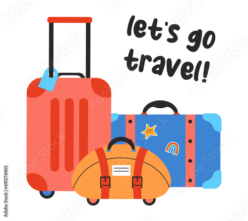 Travel concept. Luggage and suitcase on white background. Let's go travel.