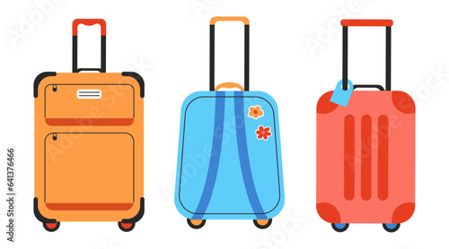 Travel suitcase set. Luggage for tourism concept. Flat vector illustration isolated on white background.