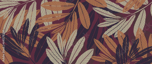 Autumn botanical background with branches and leaves. Background for decor, wallpapers, postcards, covers and presentations.