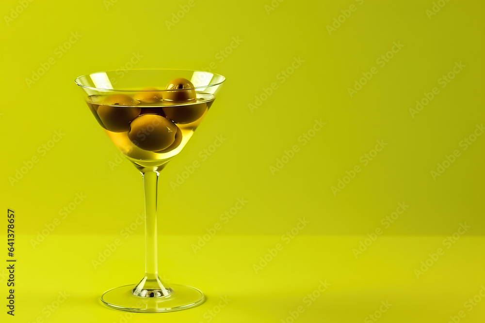 Martini with olives on a yellow background. Copy space. Martini with olives on a yellow background. Copy space.