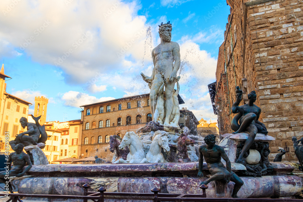 Fountain of Neptune in Florence, Italy - obrazy, fototapety, plakaty 