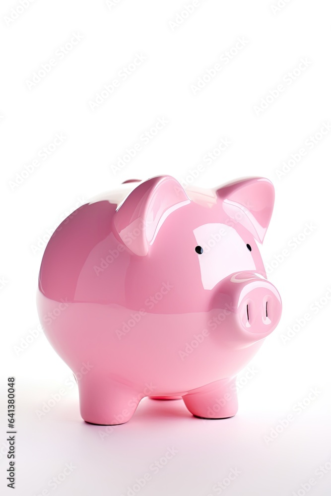 Photo of pink piggy bank isolated over white background.