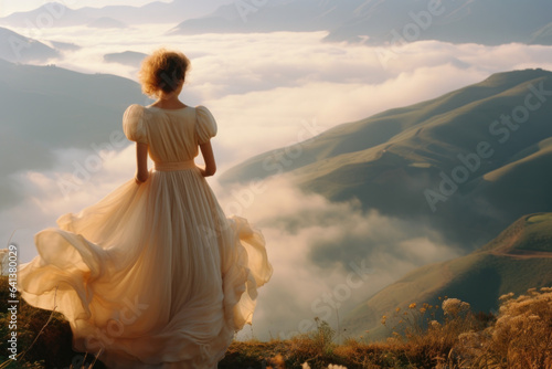woman/model/book character surrounded by magical ethereal landscape setting dreamy whimsical fairytale in a fashion/beauty editorial magazine style film photography look - generative ai art