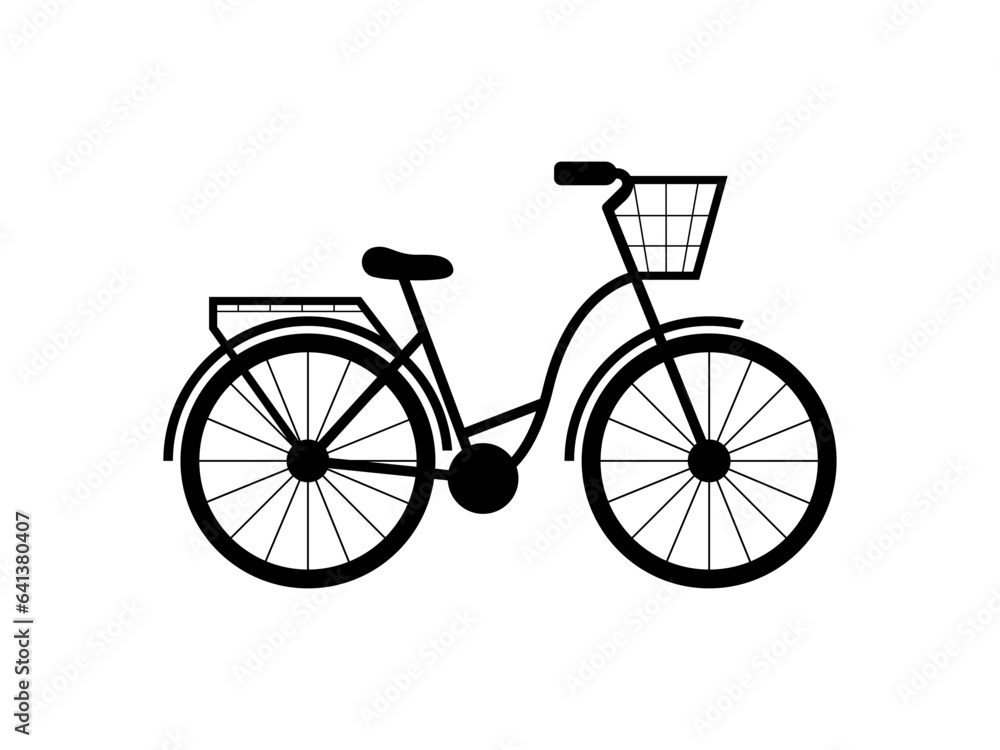 Vector bicycle with basket icon. High quality black line icon.