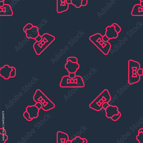 Red line Casino dealer icon isolated seamless pattern on black background. Casino croupier. Vector