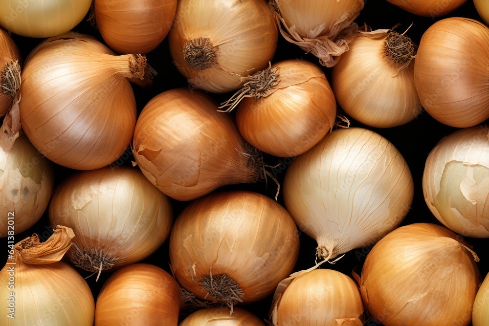 Close up of fresh onions , top view, seamless pattern. Generative Ai Close up of fresh onions , top view, seamless pattern. Generative Ai