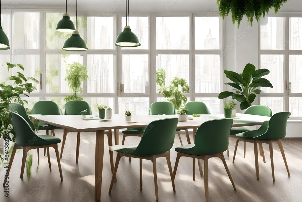 modern design of dining room with green and white theme