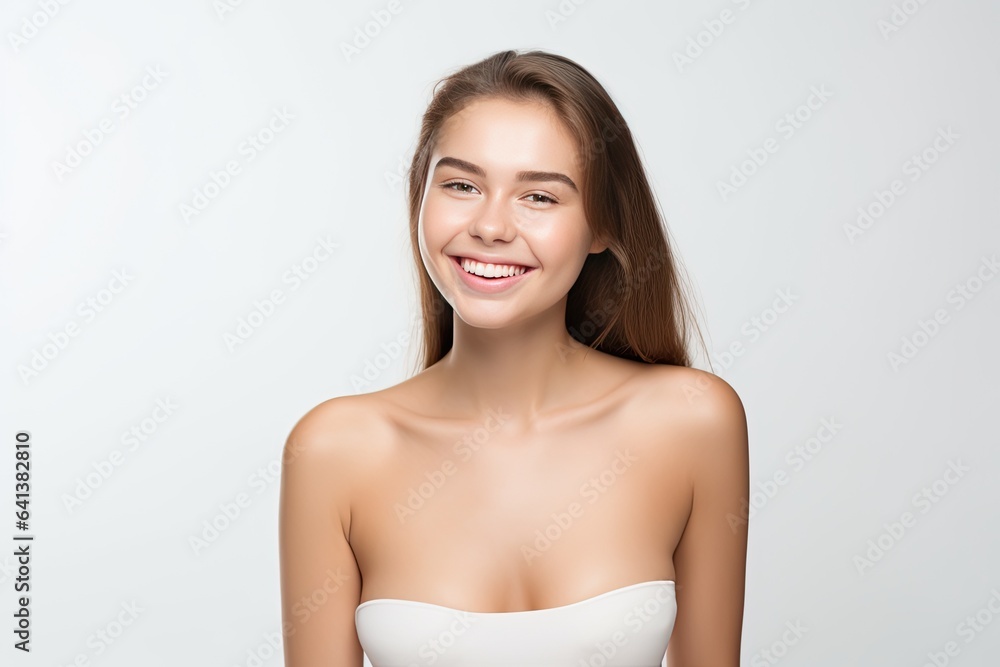 Portrait of a happy, confident, and healthy Caucasian woman with glowing skin and positivity. Generative AI Portrait of a happy, confident, and healthy Caucasian woman with glowing skin and positivity. Generative AI