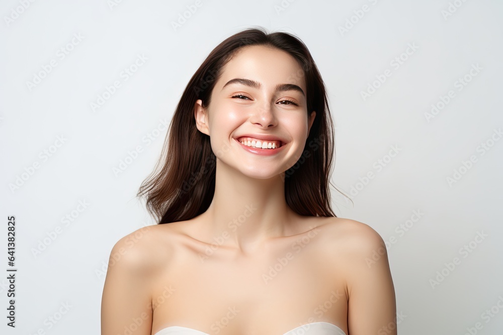 Portrait of a happy, confident, and healthy Caucasian woman with glowing skin and positivity. Generative AI Portrait of a happy, confident, and healthy Caucasian woman with glowing skin and positivity. Generative AI