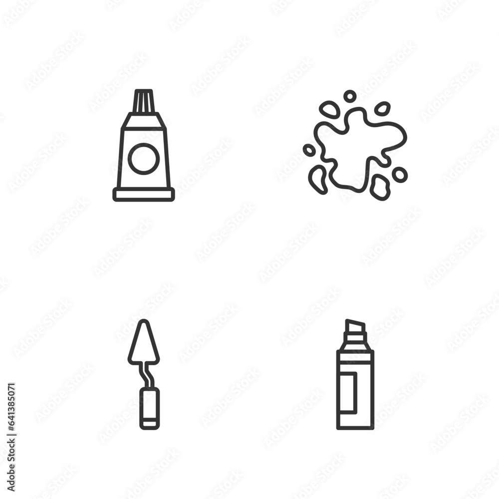 Set line Marker pen, Palette knife, Tube with paint palette and Paint spray icon. Vector Set line Marker pen, Palette knife, Tube with paint palette and Paint spray icon. Vector