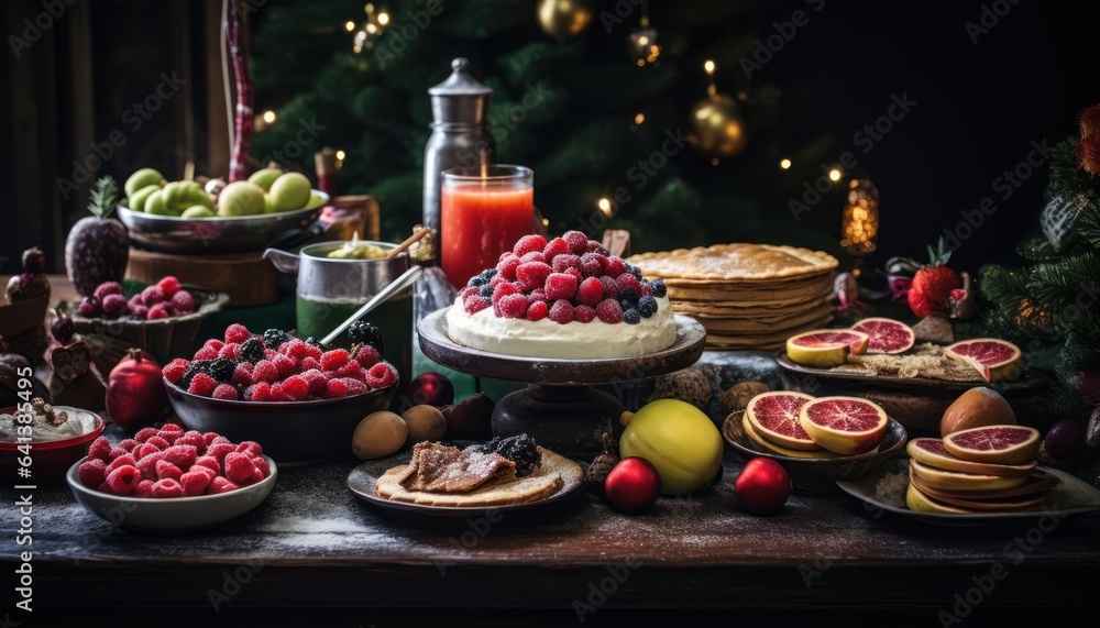 Photo of a diverse spread of delicious foods on a table