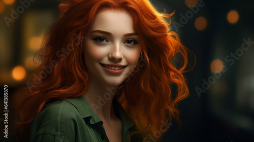 a girl with red hair smiling