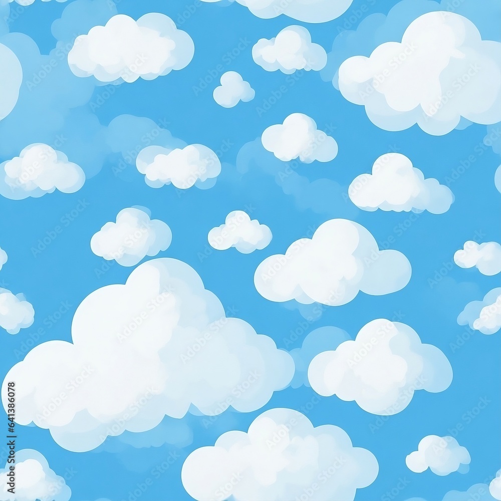 Pretty and beautiful blue sky seamless pattern with clouds background texture