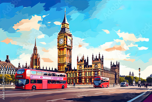 London, United Kingdom. Big Ben and Parliament Building illustration.