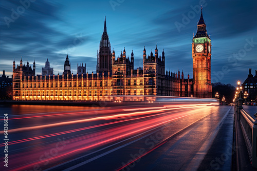 London, United Kingdom. Big Ben and Parliament Building during blue hour. © Elena