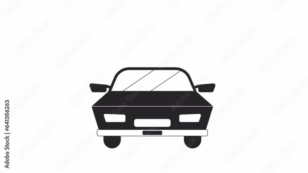 Car riding bw 2D object animation. Driving motor vehicle outline cartoon 4K video, alpha channel. Carpool service. Commute transport. Ride automobile animated icon isolated on white background Car riding bw 2D object animation. Driving motor vehicle outline cartoon 4K video, alpha channel. Carpool service. Commute transport. Ride automobile animated icon isolated on white background