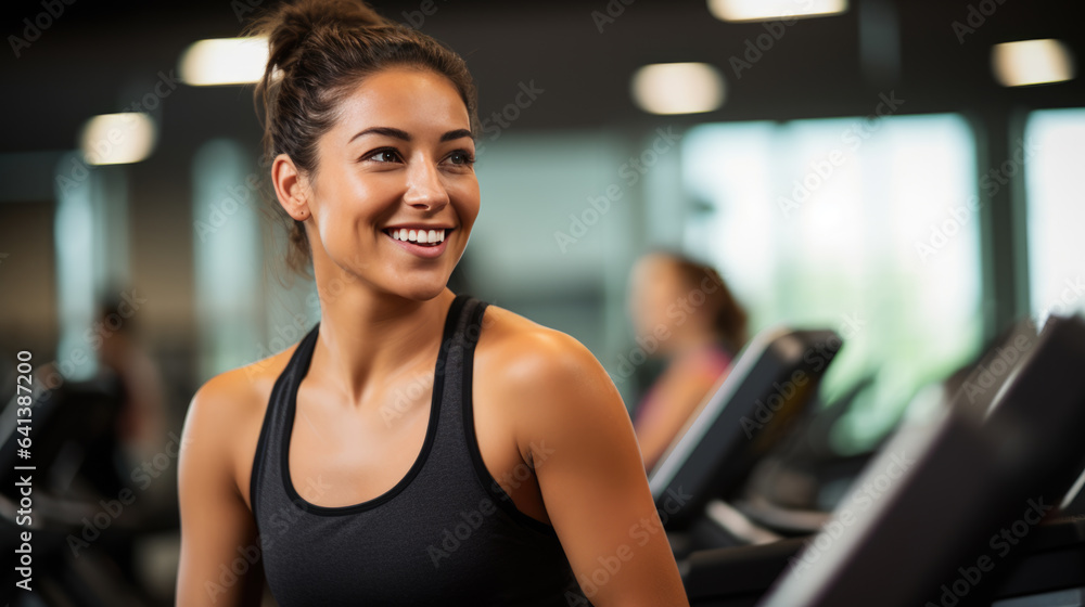 Fototapeta premium Portrait of a young athletic woman in a gym