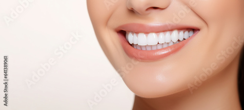Beautiful female smile with perfectly striking white teeth, Dental care, Dentistry concept