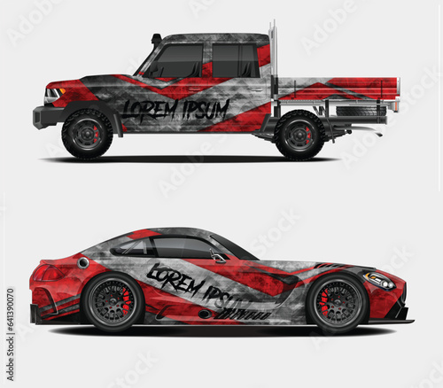 Vehicle wrap design vector. Graphic abstract stripe racing background kit designs for wrap race car 