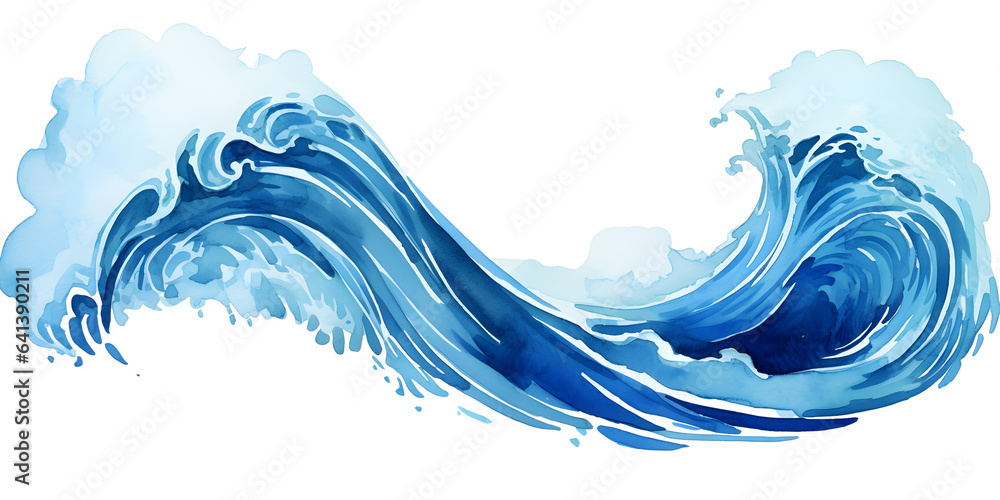 Abstract watercolor water wave isolated with aqua splash. Generative AI