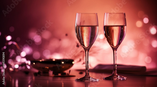 champagne glasses on pink background