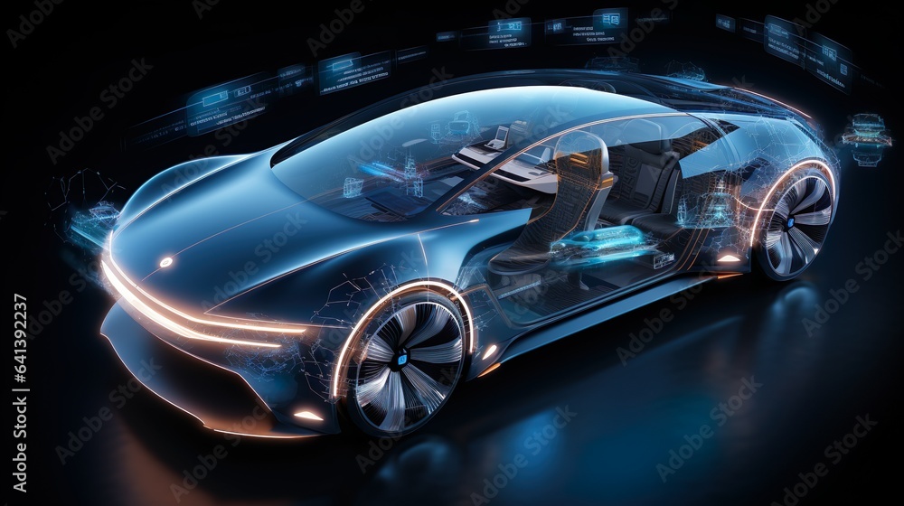 Sleek AI-Driven Car with Holographic Dashboard, generative Ai Sleek AI-Driven Car with Holographic Dashboard, generative Ai