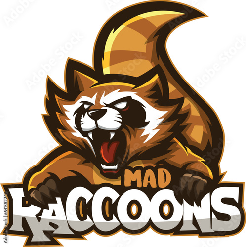 Mascot logo e-sports logo template vector editable design hunter raccoon animal