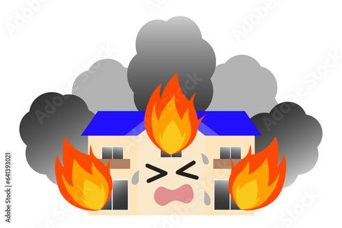 A crying house on fire.