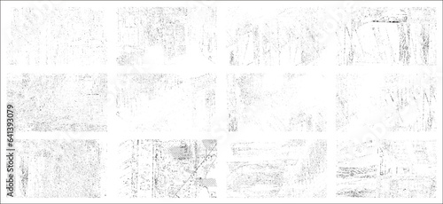 Overlay vintage grunge paper texture. Old damage Dirty grainy and scratches. Set of different distressed black grain texture. Set of Distress overlay vector textures. 