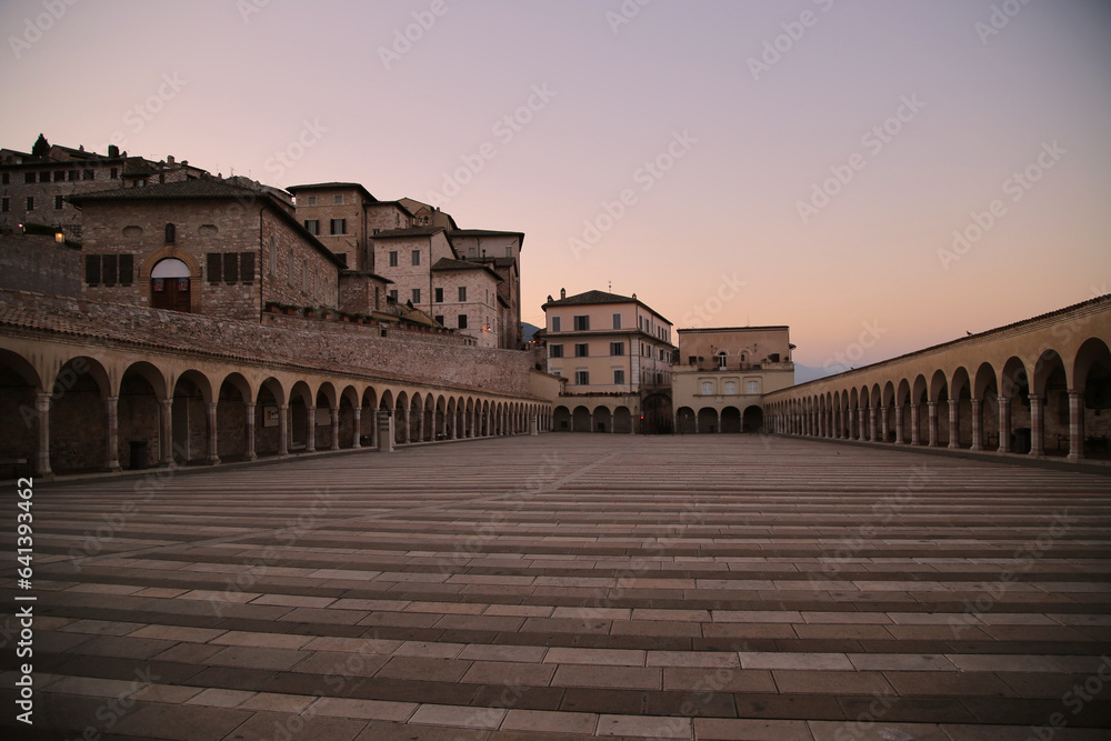 Colonnade of the Basilica of Saint Francis in Assisi, Italy