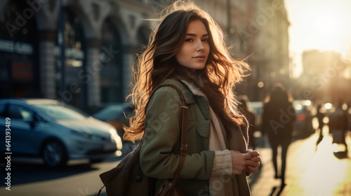 Young woman walking in city at sunset  © Mateusz