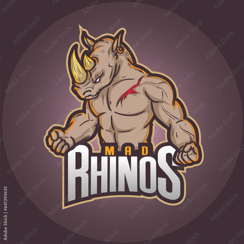 Mascot logo e-sports logo template vector editable design hunter rhino warrior 