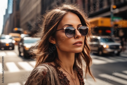 boho style woman wearing sunglasses in the street © drimerz