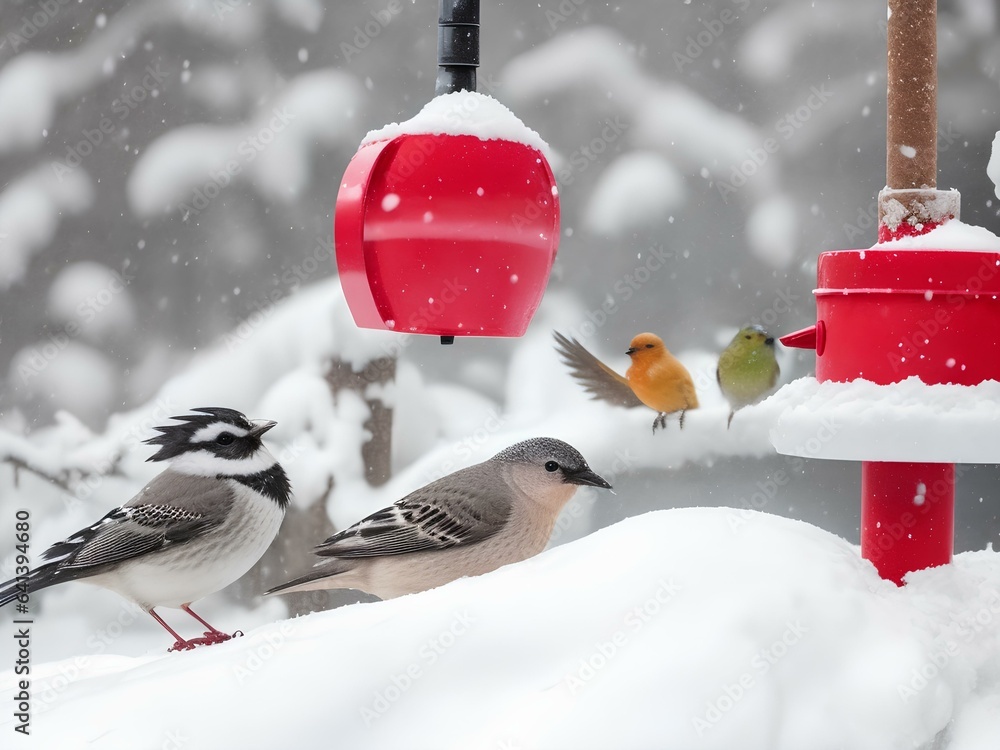 Naklejka premium Close up of birds during snowfall