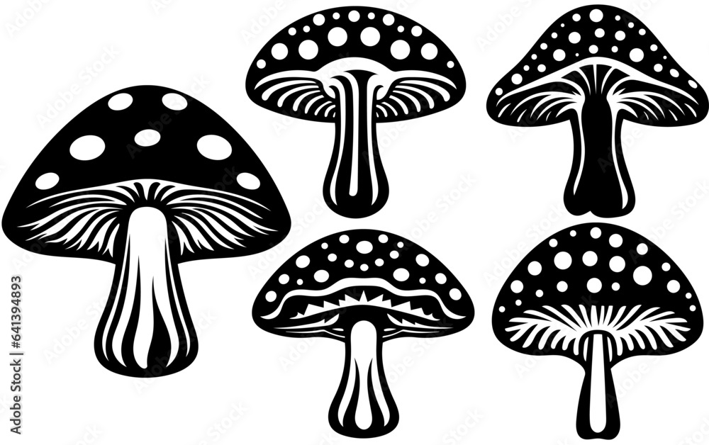 Simple Mushroom SVG bundle, Black mushrooms silhouette clipart, Printable vector images, Laser cut file, PNG sublimation designs