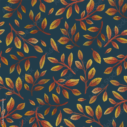 Seamless pattern with autumn branches and leaves.