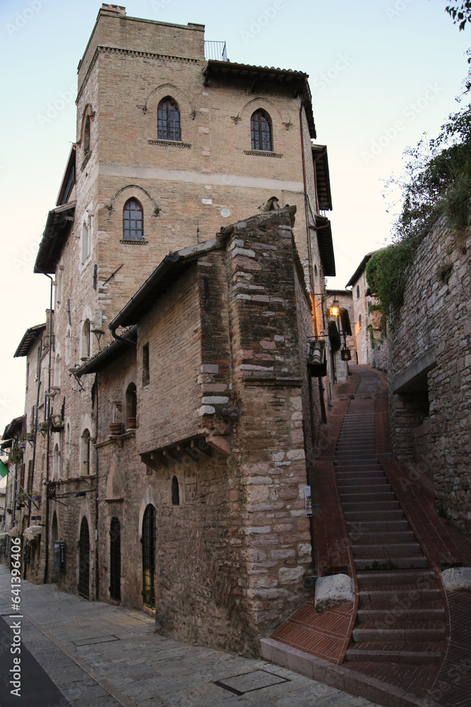 Ancient medieval buildings in the city of Assisi, Italy