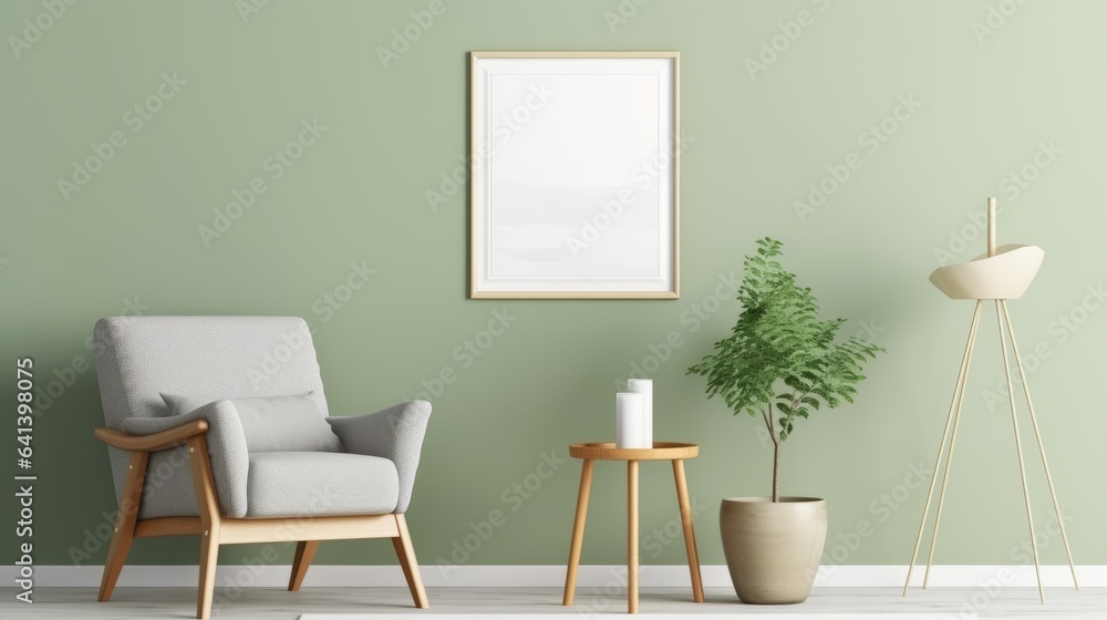 Fototapeta premium mockup interior living room backdrop template beautiful living room with armchair and black sample design poster frame on the wall room mockup template deisgn ideas