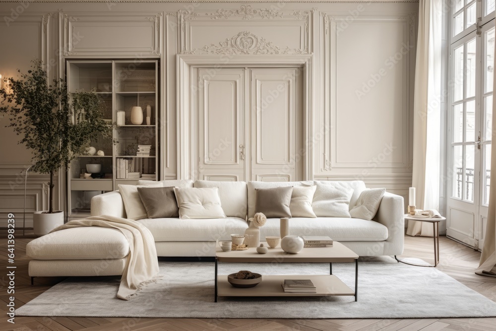 Obraz premium beautiful armchair sit in living room with libraby book shelf and stone marble wall fire place luxury home interior design style beautiful house design ideas concept