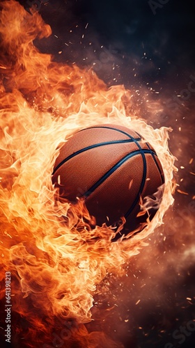 basketball ball in fire flame, sport concept, generative AI © goami