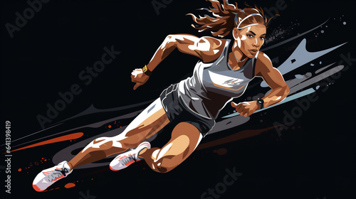 female person running on black background, woman sprinter concept studio shot, generative AI © goami