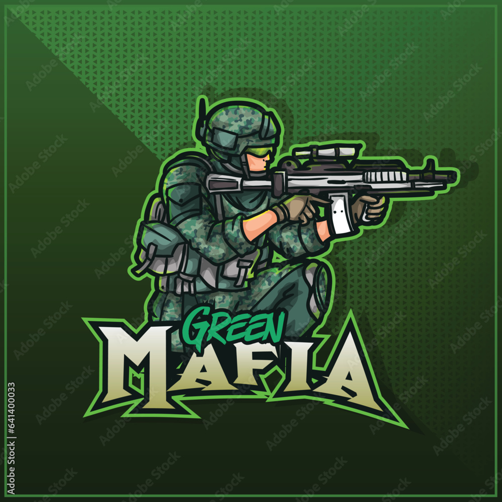 Mascot logo e-sports logo template vector editable design hunter military army soldier