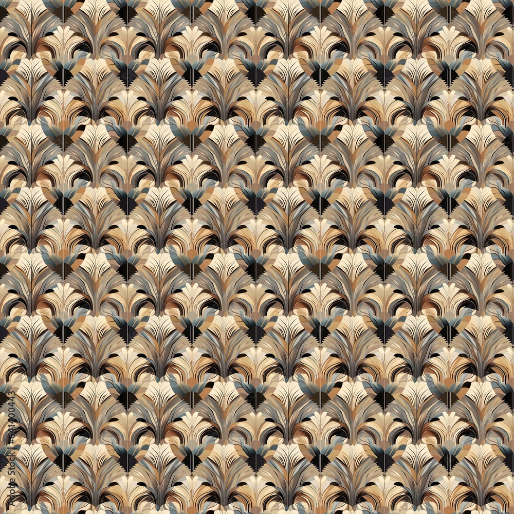 Art-deco style tile in beautiful grey, brown and dark colors for a luxury, unique pattern. All kind of projects needing a repetition tile, like textile, wallpaper. Seamless. Art-deco style tile in beautiful grey, brown and dark colors for a luxury, unique pattern. All kind of projects needing a repetition tile, like textile, wallpaper. Seamless.