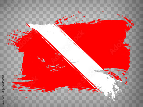 Diver Down Flag brush stroke background.  Scuba flag. Flag Diver Down on transparent backrgound for your web site design, logo, app, UI.  EPS10. Vintage Style 